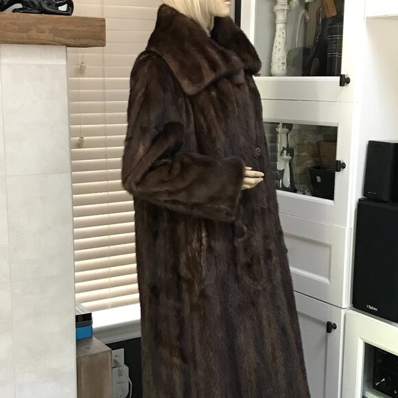 Women 47" Dark Brown Authentic Mink Fur Coat Sz 12-14 Made in Canada VTG - Picture 4 of 9